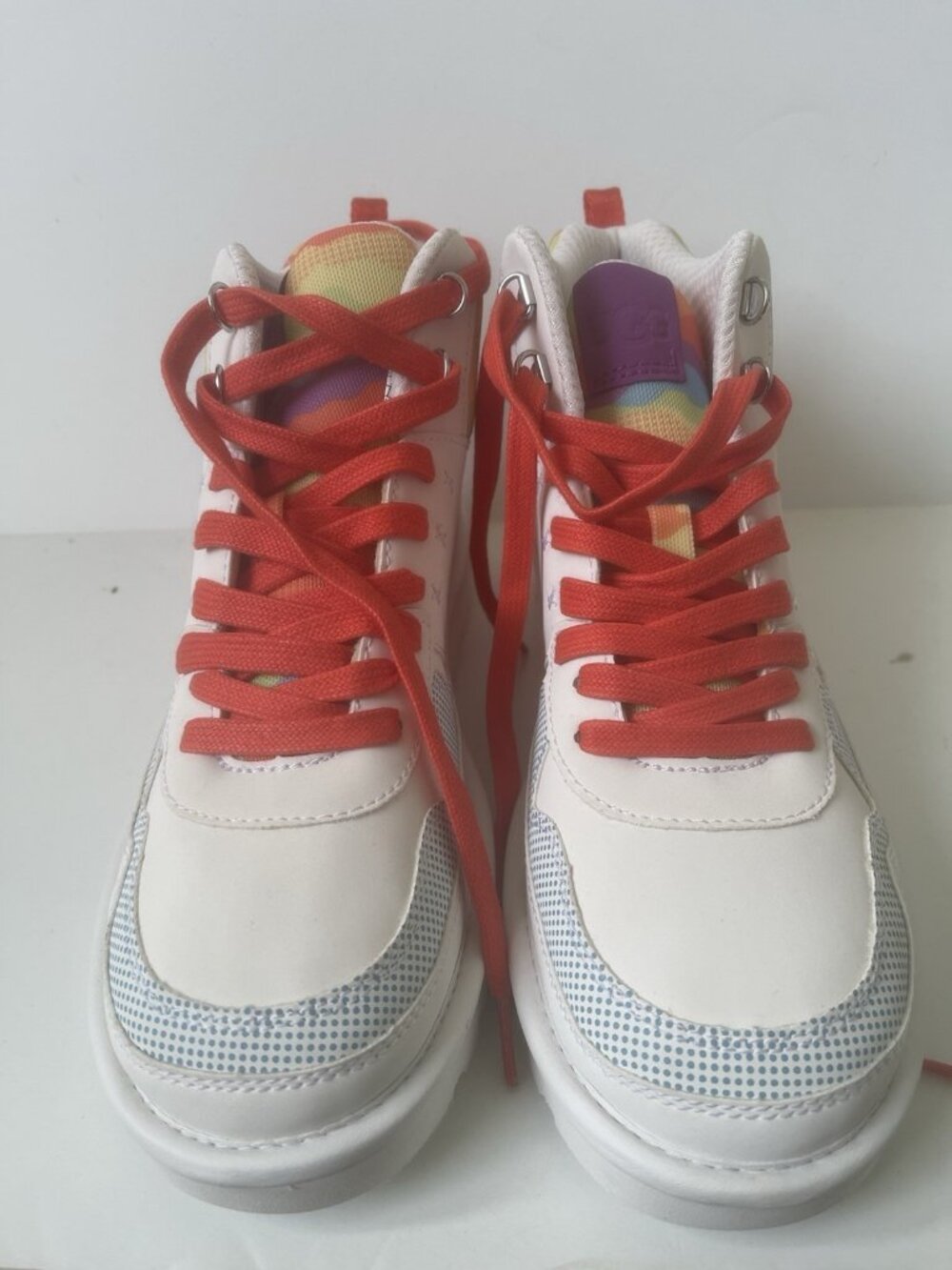 UGG Pride Highland Hi Cali Collage Sneakers Rainbow White Leather NWOB 9.5 - Picture 9 of 12